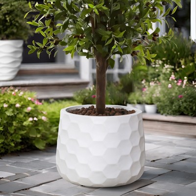 Matte White Geo-Design 12.2" MgO Round Planter for Indoor & Outdoor