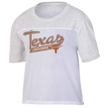 NCAA Texas Longhorns Women's White Mesh Yoke T-Shirt