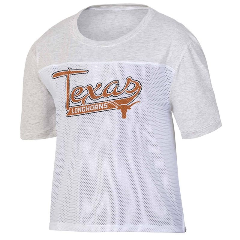 NCAA Texas Longhorns Women&#39;s White Mesh Yoke T-Shirt, 1 of 4