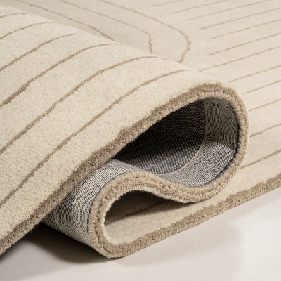 Ivory and Beige Abstract Handwoven Wool Area Rug, 5 ft. x 8 ft.