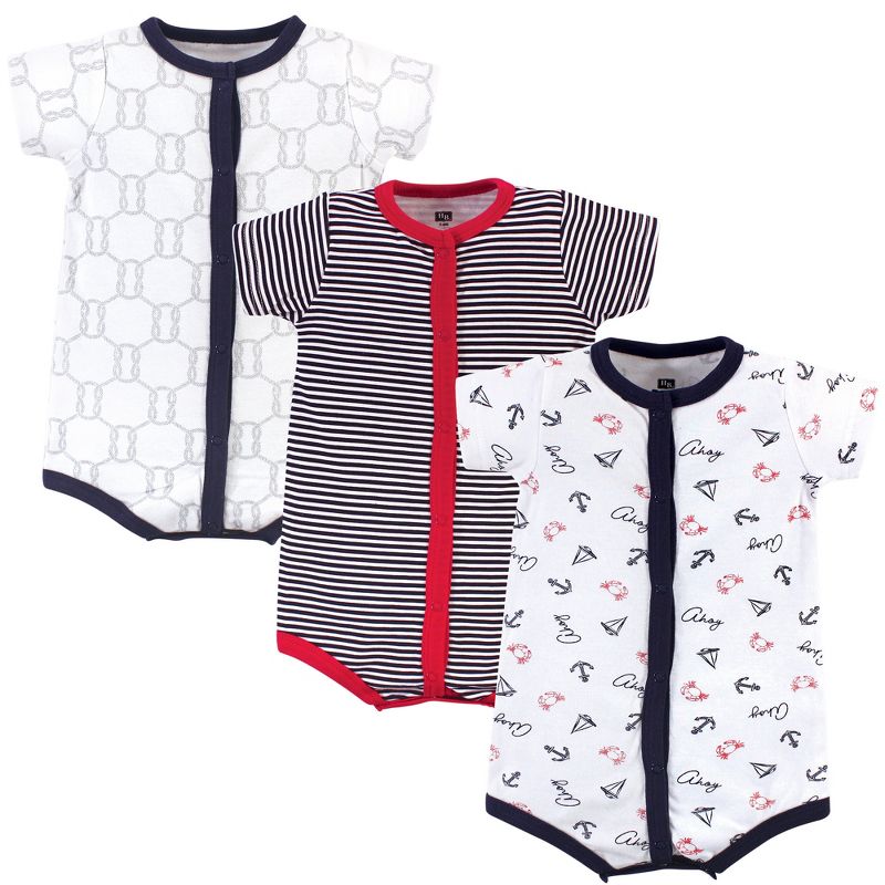 Hudson Baby Infant Boy Cotton Rompers 3pk, Ahoy, 1 of 6