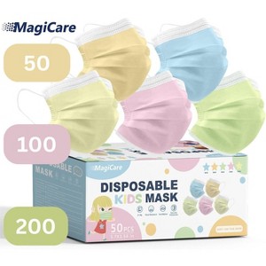 MagiCare - Colorful Kids Disposable Face Masks for Ages 4–12 - 3-Layer Breathable Youth Masks - 50ct Box - 1 of 4