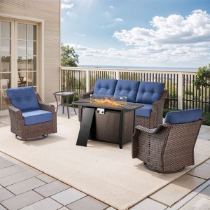 Gymojoy Outdoor Sofa Swivel Chairs Ottoman with Fire Pit Table - 1 of 4
