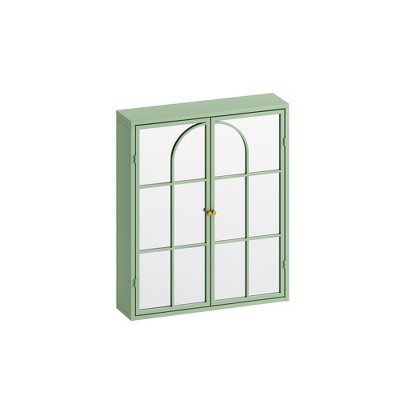 Vynxaria 23.62" Vintage Two-Door Wall Cabinet with Mirror and Three-Level Storage Space for Living Room, Bathroom, and Dining Room