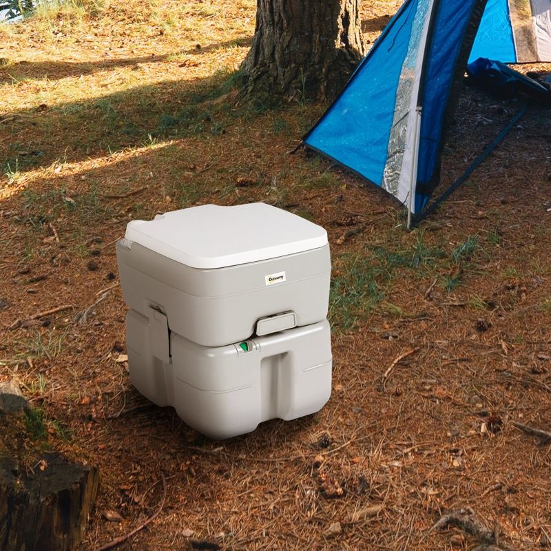 Outsunny 5.3 Portable Camping Toilet, Porta Potty with Level Indicator and Anti-Leak Handle Pump for Boating, Hiking, Travel, RV, 2 of 7