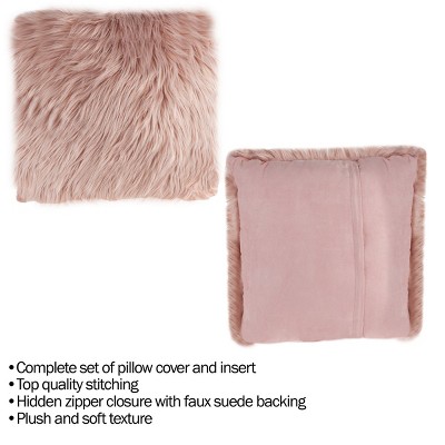 22-inch Pink Shag Faux Fur Square Floor Pillow