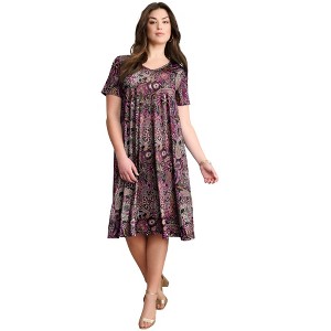 Roaman's Ultrasmooth Plus Size V-Neck Swing Dress – Soft Knit, Flattering Fit - 1 of 4