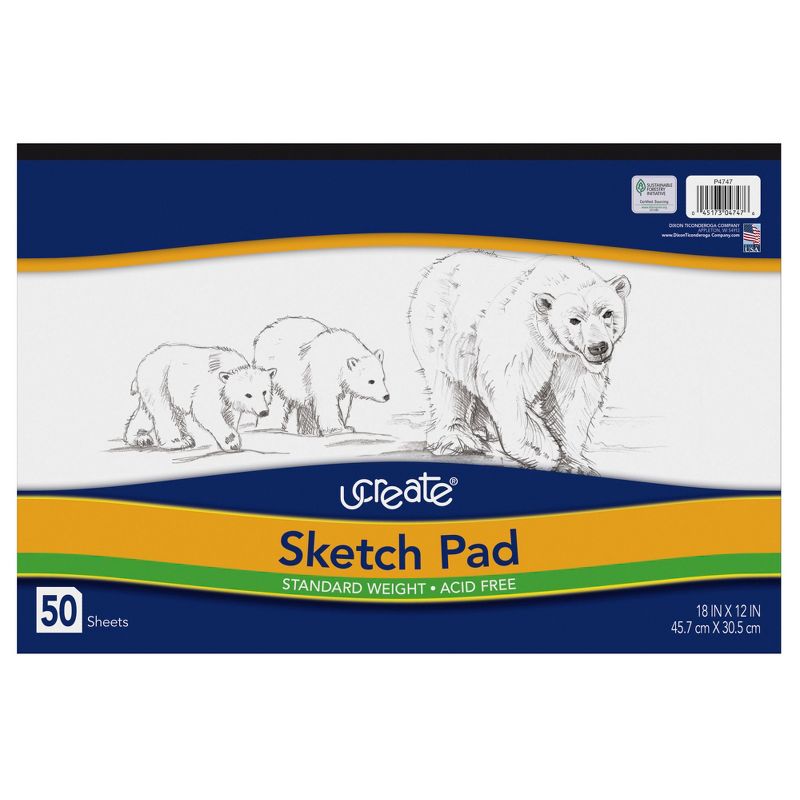 Ucreate Lightweight Sketch Pad, 12 x 18 Inches, White, 50 Sheets, 1 of 5