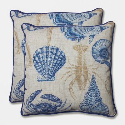 Outdoor Square Throw Pillow Set of 2 - Sealife - Pillow Perfect: UV-Resistant, Nautical Decor, Linen Texture
