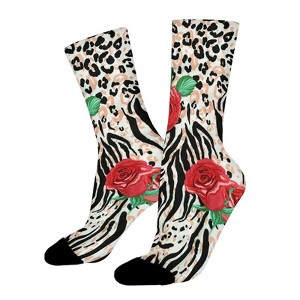 Flower Leopard Print Women Printed Crew Socks Funny Funky Socks Soft Polyester Novelty Gifts for Artists Men - 1 of 1