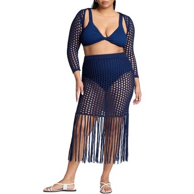 ELOQUII Women's Plus Size Crochet Skirt With Fringe