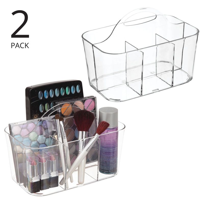 mDesign Small Plastic Divided Cosmetic Storage Organizer Caddy, 2 Pack - Clear, 2 of 10
