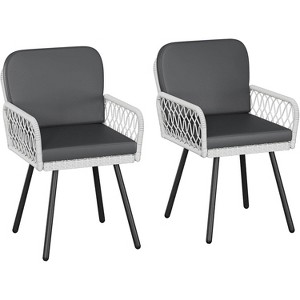 Patio Dining Chairs with 5mm Rattan & Cushions, 2-Piece Outdoor Chairs Set, Stackable Wicker Chairs with Metal Frame for Garden - 1 of 4