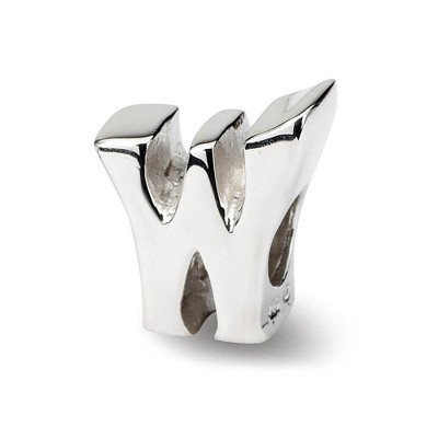 Black Bow Jewelry Sterling Silver Letter W Polished Bead Charm, 10mm