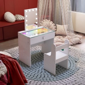 VANITII 1 Drawers Makeup Vanities With RGB LED Light Strip Come With Bluetooth Speaker Mirror - 1 of 4
