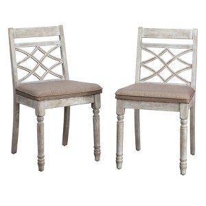 Lifestorey Set of 2 Belterra Dining Chair Vintage White/Beige: Polyester Upholstery, Foam Filled, Rubberwood Frame - 1 of 4