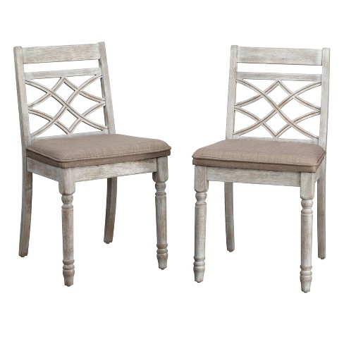 Lifestorey Set of 2 Belterra Dining Chair Vintage White/Beige: Polyester Upholstery, Foam Filled, Rubberwood Frame - image 1 of 4