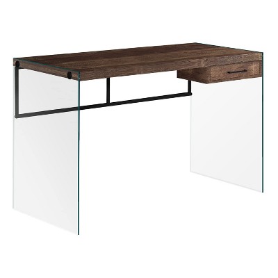 Monarch Specialties Computer Desk Home Office Laptop Storage Drawers 48InchL Work Tempered Glass Laminate Brown Clear Contemporary Modern