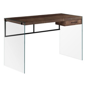 Monarch Specialties Computer Desk Home Office Laptop Storage Drawers 48InchL Work Tempered Glass Laminate Brown Clear Contemporary Modern - 1 of 4