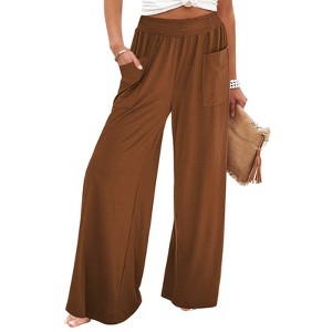 Coolmee Palazzo Pants for Women High Wasited Baggy Wide Leg Pants Casual Pull On Smocked Elastic Waist Pants with Pockets - 1 of 3