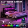 Greenstell Bed Frames with Charging Station and LED Lights, Wood Headboard with Bookcase and Storage Shelves, Platform Bed with Metal Slats - 3 of 4