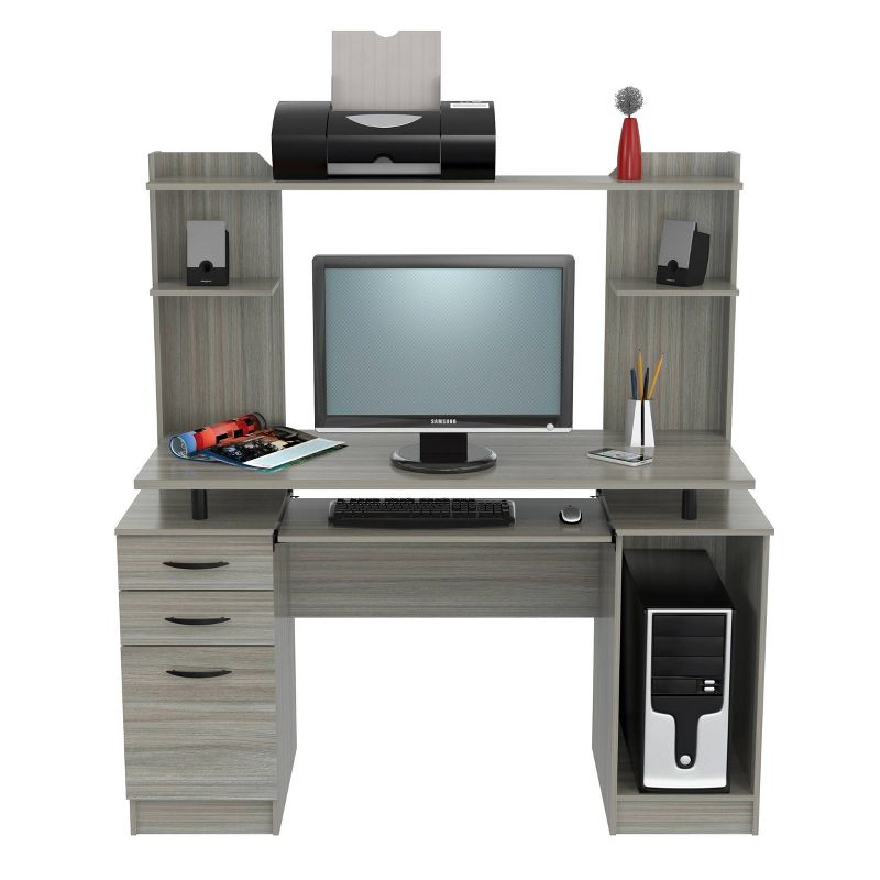 Computer Workcentre With Hutch Smoke Oak - Inval, 4 of 9