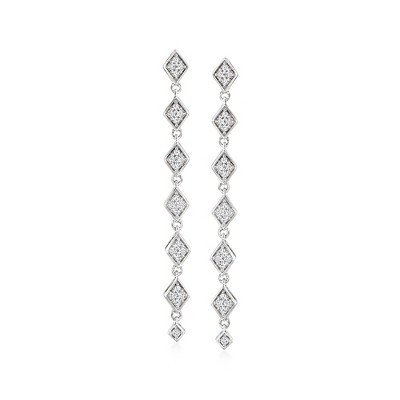 Ross-Simons 0.25 ct. t.w. Diamond Kite-Shaped Linear Drop Earrings in Sterling Silver