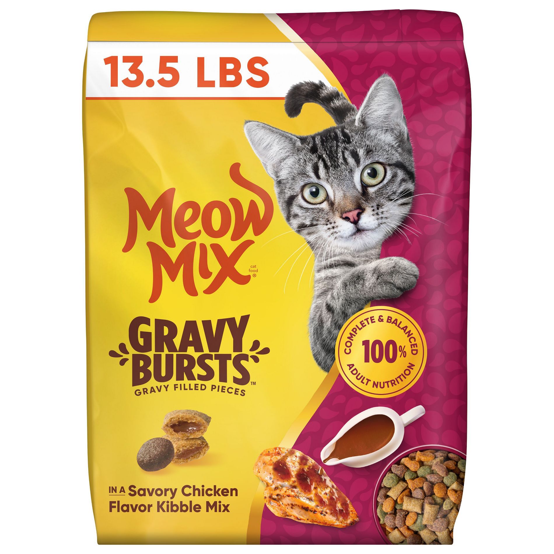 Meow Mix Burst Chicken Gravy Flavor Dry Cat Food - 13.5lbs