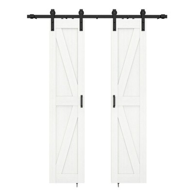 Karl Home 36 in. x 84 in. 2-Panel White Primed K-Shape MDF Interior Sliding Barn Door with Hardware Kit