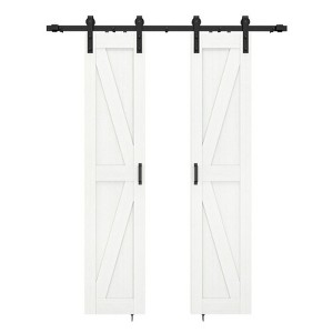Karl Home 36 in. x 84 in. 2-Panel White Primed K-Shape MDF Interior Sliding Barn Door with Hardware Kit - 1 of 4