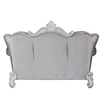 Elegant Ivory Velvet Loveseat with Nailhead Trim and Floral Details