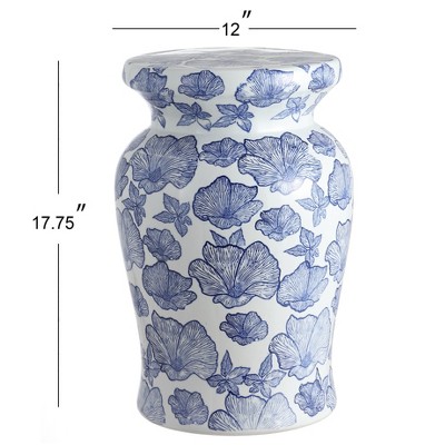 White and Blue Ceramic Floral Garden Stool