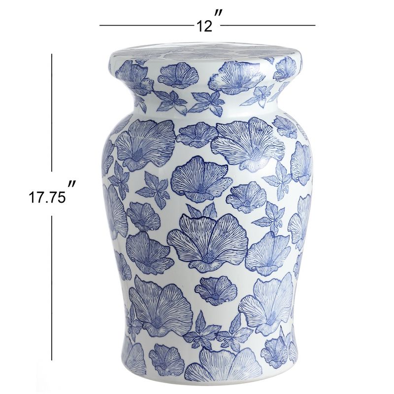 JONATHAN Y Poppies 17.7" Ceramic Garden Stool, White/Blue, 3 of 7