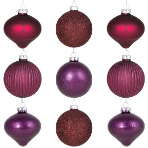 Northlight Onion and Glass Ball Christmas Ornaments - 3.25" - Burgundy and Purple - 9ct - 1 of 4