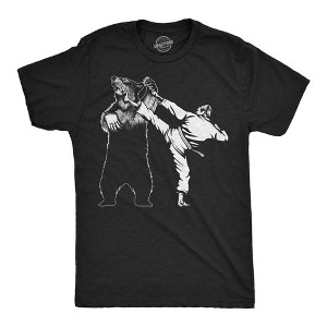 Mens Funny T Shirts Karate Kicked Bear Sarcastic Fighting Graphic Tee - Crazy Dog Men's T Shirt - 1 of 4