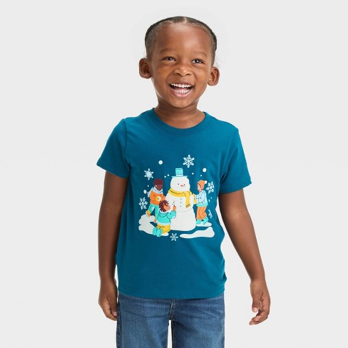 Toddler Boys' Short Sleeve Snowman Graphic T-Shirt - Cat & Jack™ Dark Teal Blue - image 1 of 4