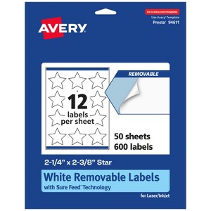 Avery Matte White Removable Star Labels with Sure Feed Technology, Print-to-the-Edge, 2-1/4" x 2-3/8" - 1 of 4