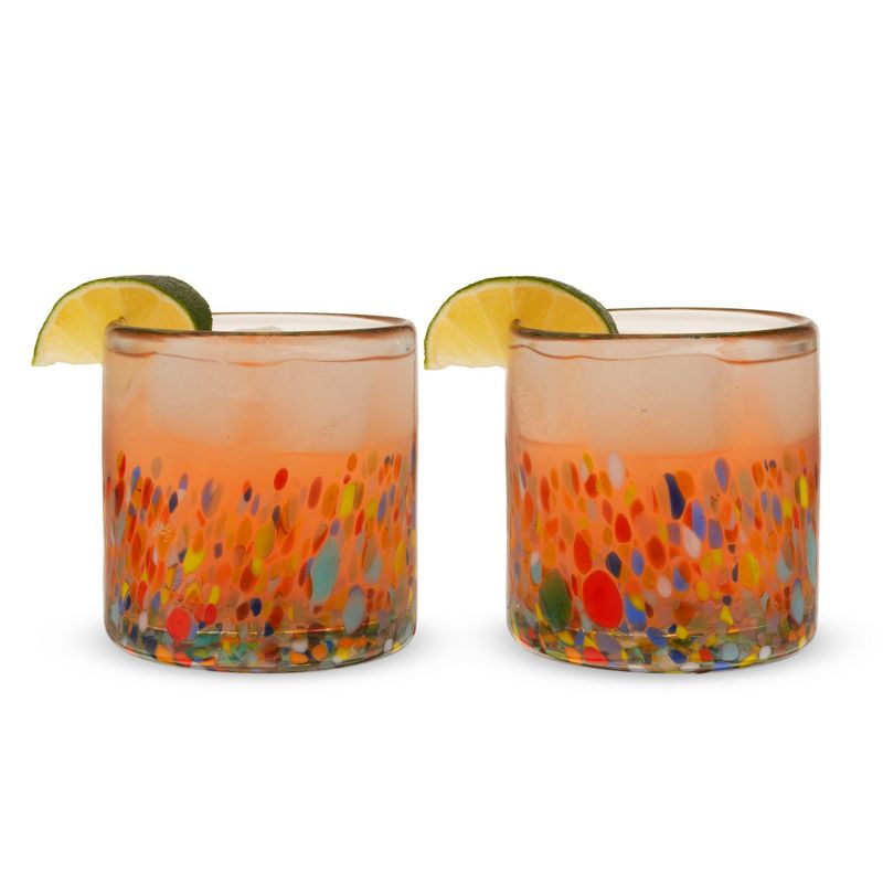 Twine Segunda Vida Artistico Tumblers Beverage Glasses, Mexico Glasses Set Home Cocktail Bar Gifts, 100% Recycled Glass, Multicolor 10oz Set of 2, 5 of 7