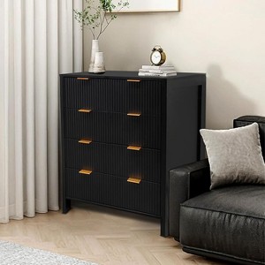 Chest of Drawers with 4 Drawers, Tall Dresser Unit with Easy Pull Handle, Waveform Fluted Panel Storage Cabinet, Stylish Clothes Organiser Cupboard - 1 of 4