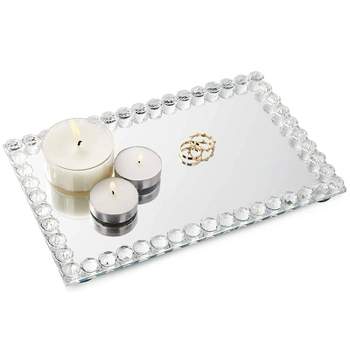Okuna Outpost Mirrored Crystal Bead Serving Tray (9.4 x 5.75 x 1 Inches)