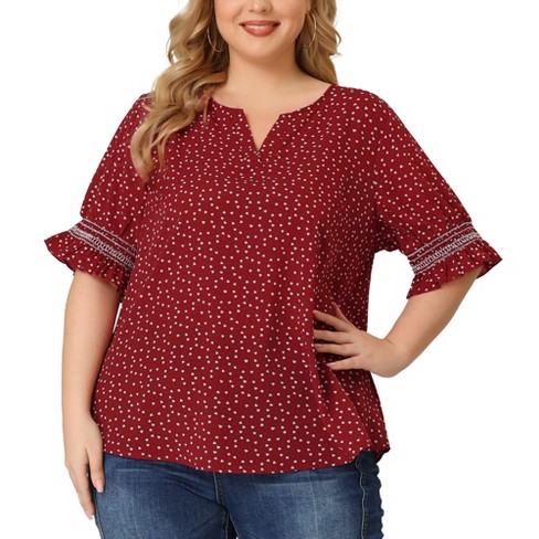 Agnes Orinda Women's Plus Size Pin Dots Smocked Floral Boho