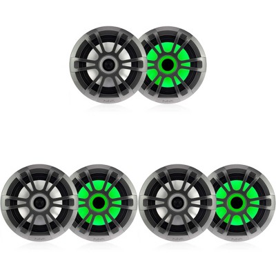 Fusion Entertainment 3 Pairs EL-FL651SPG EL Series 6.5" 80 Watt Full Range Shallow Mount Marine Speakers with LEDs - Pair, Grey