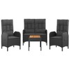 vidaXL Patio Dining Set Outdoor Table and Chair with Cushions Poly Rattan - Black Bench + 2x Chair + Table - 3 of 4