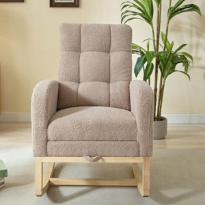 Modern Accent Rocking Chair With Solid Wood Legs,Adjustable Footrest,Side Pocket,Living Room Lounge Arm Chair With High Backrest-Cuddlewood - 1 of 4