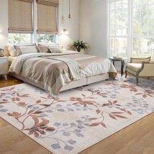 Modern Washable Area Rug for Living Room, Modern Floral Print Throw Carpet with Non Slip Backing, Low Pile Foldable Floor Mat for Home - 1 of 4