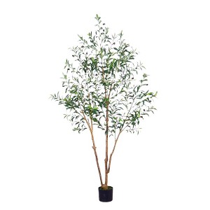 Artificial Olive Tree with Real Wood Trunk, Adjustable Faux Plant with Planter for Home Office Decor, Green - 1 of 4