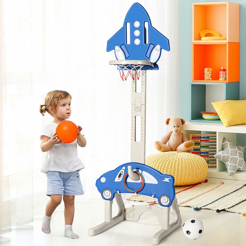 Costway 3-in-1  Kids Basketball Hoop  Adjustable Height Playset w/ Balls Blue, 3 of 11