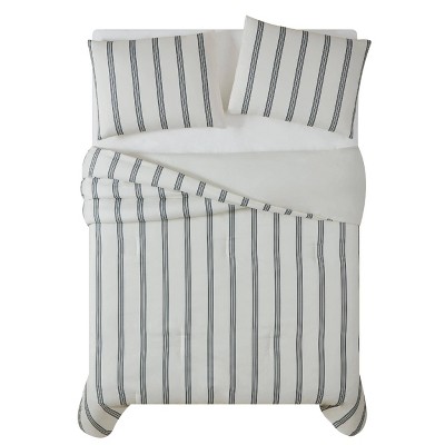 Ivory and Black Striped Microfiber Queen Comforter Set