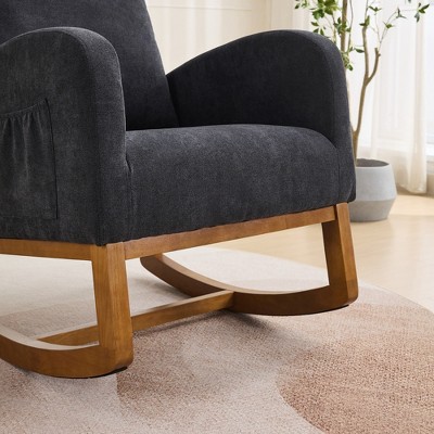 Vynxaria 27.2"W Polyester Rocking Chair with High Back & Side Pocket - Perfect for Nursery & Living Room