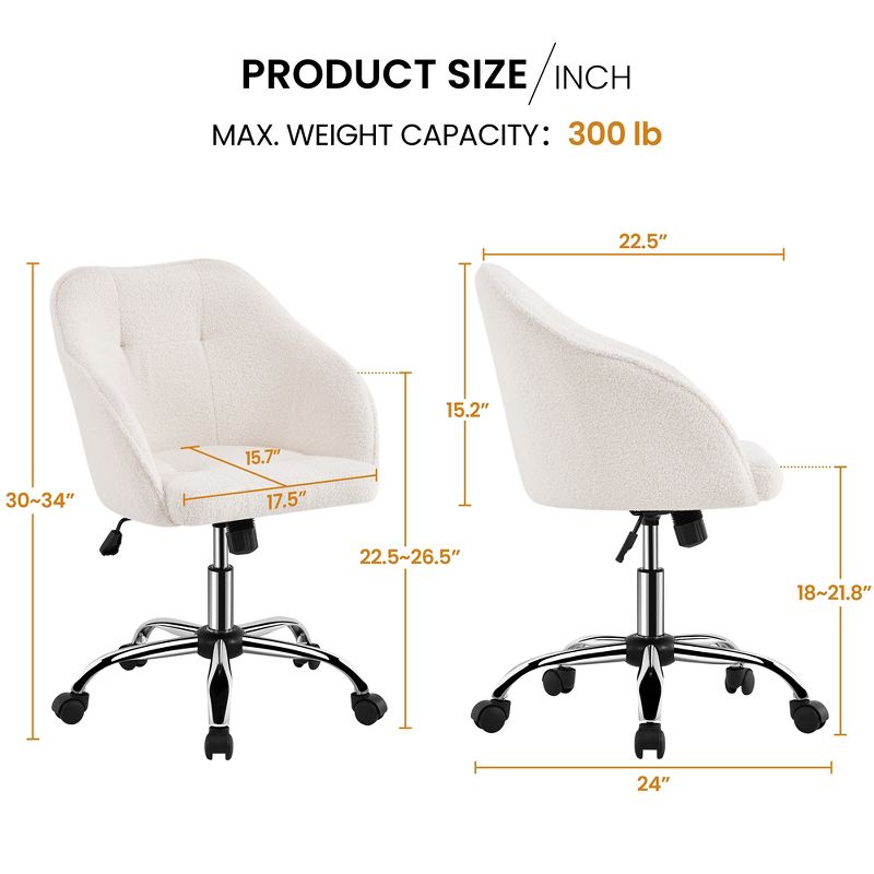 Yaheetech Velvet Desk Chair for Home Office, Soft Height Adjustable 360° Swivel Computer Chair, 4 of 12